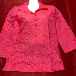 Woman’s pink floral button up dress SagHarbor